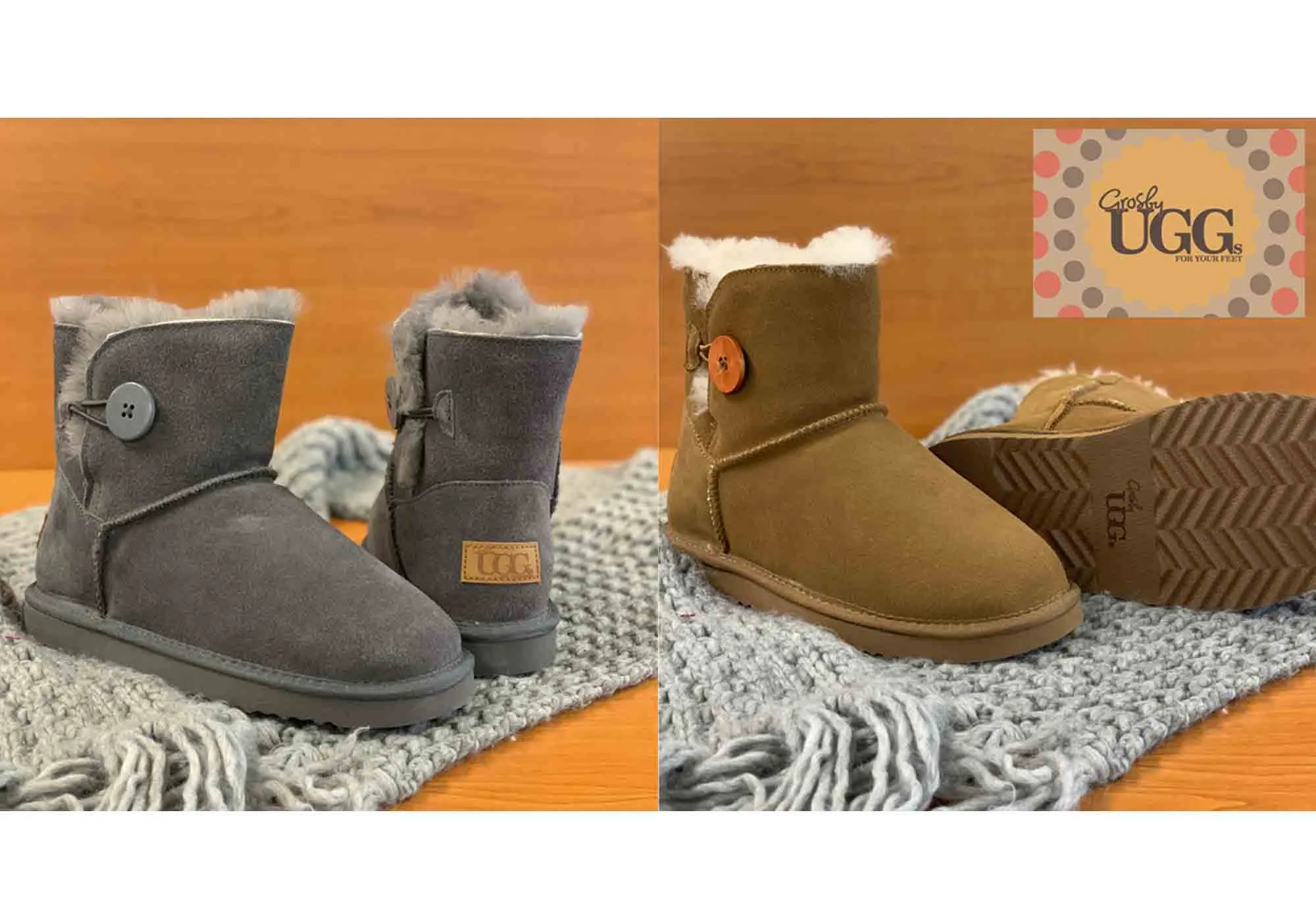 Bottes chaudes et confortables pour femmes Grosby Button Ugg avec doublure en peau de mouton - Chaussures Grosby