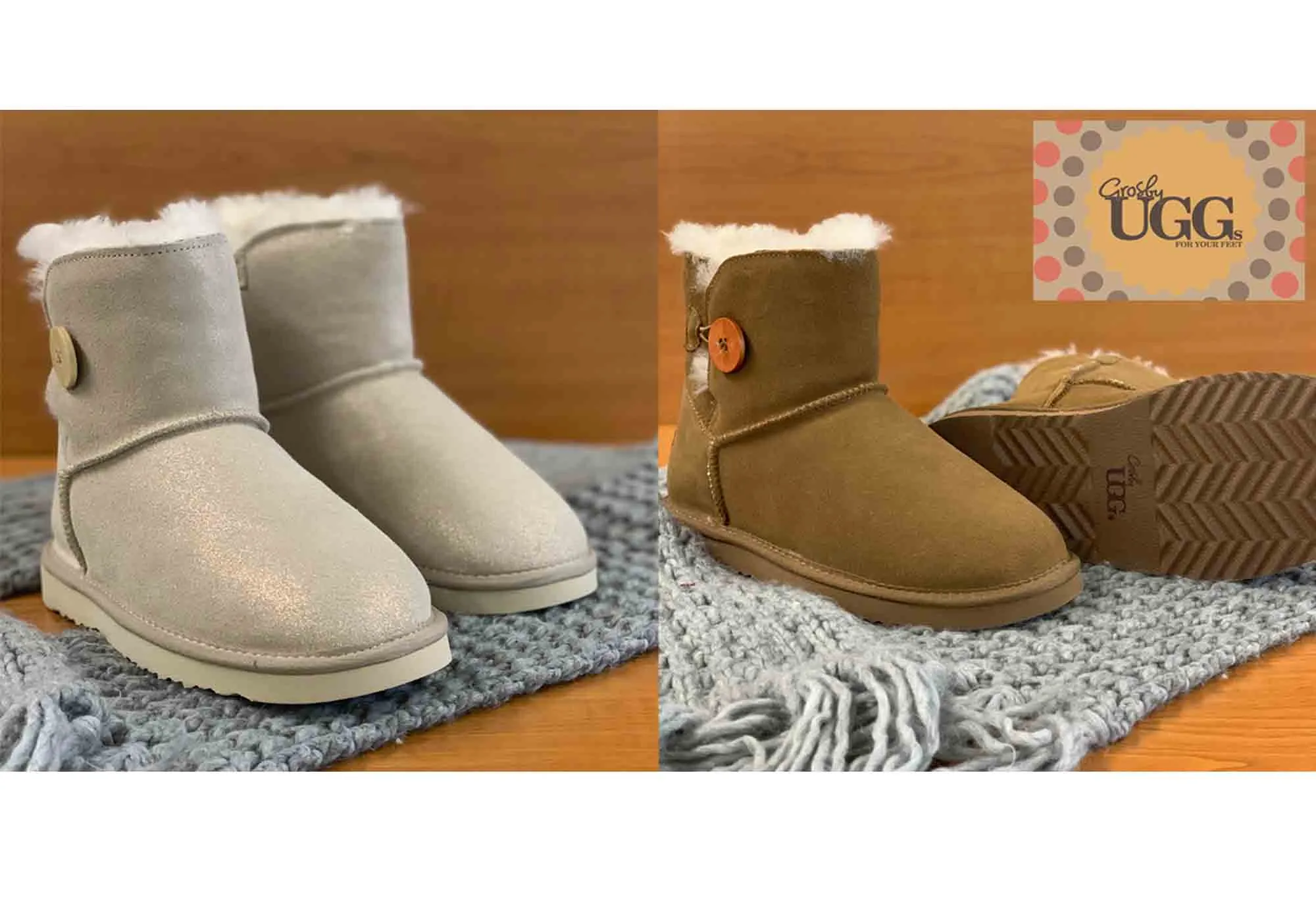 Bottes chaudes et confortables pour femmes Grosby Button Ugg avec doublure en peau de mouton - Chaussures Grosby