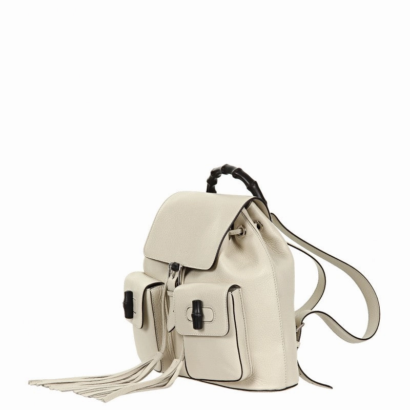 Gucci White leather bamboo sac backpack