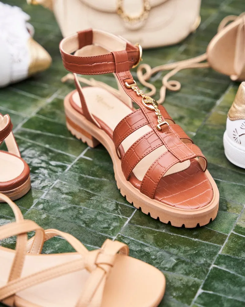 Sandales à larges brides en similicuir végan Hyacinth | Croco camel