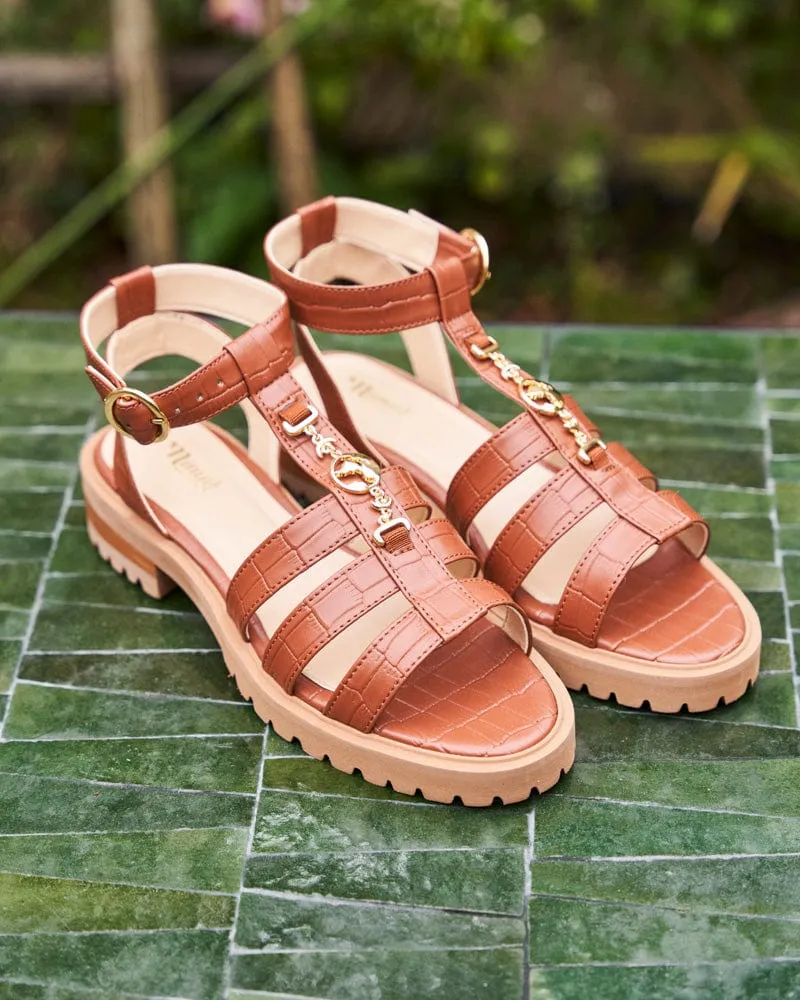 Sandales à larges brides en similicuir végan Hyacinth | Croco camel