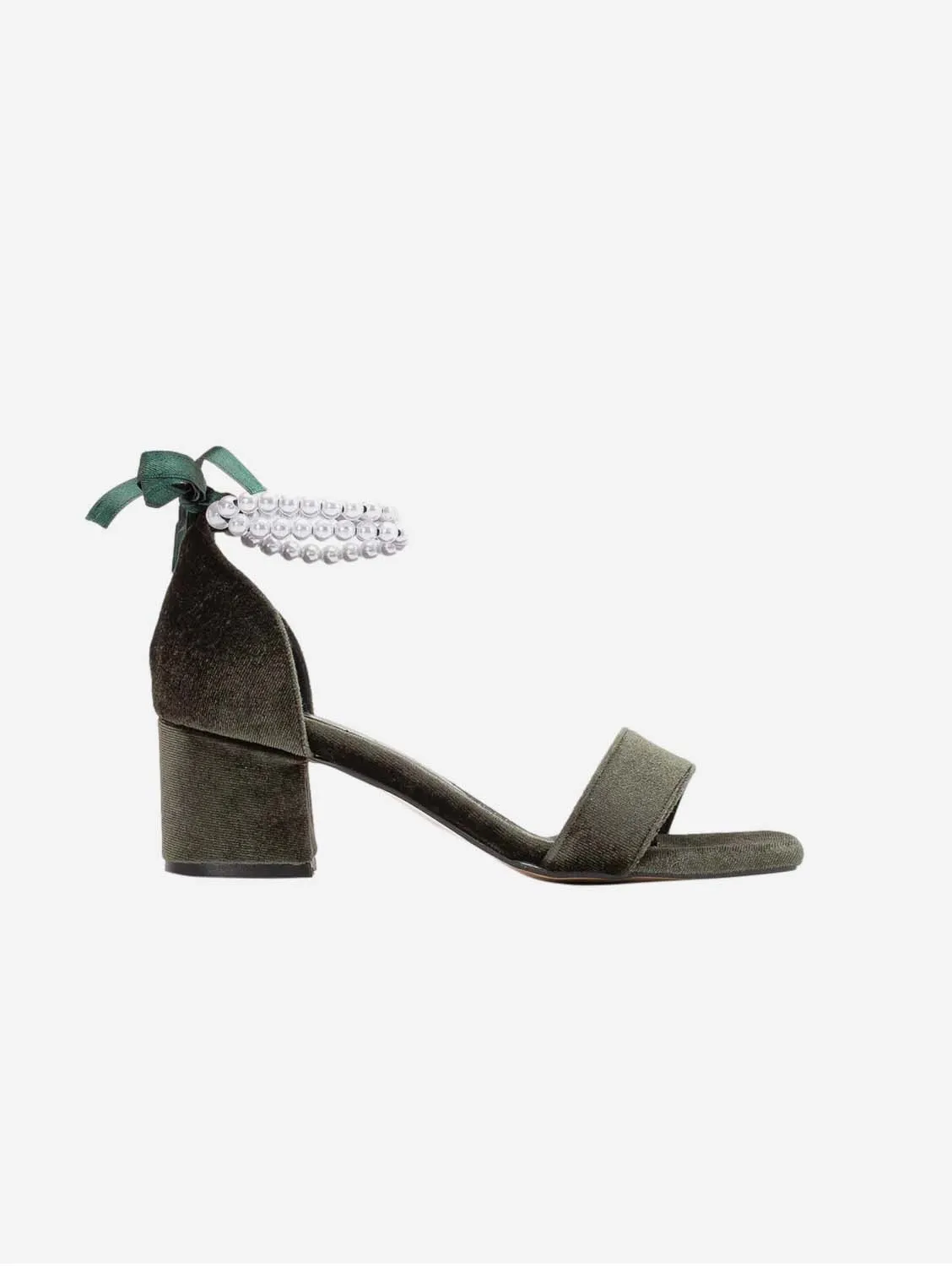 Sandales à talons Illy Vegan Velvet & Pearl | Vert olive