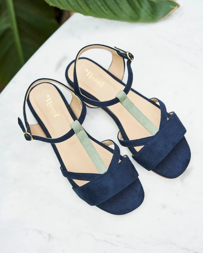 Sandales à lanières en simili suédé vegan Iris | Bleu minuit