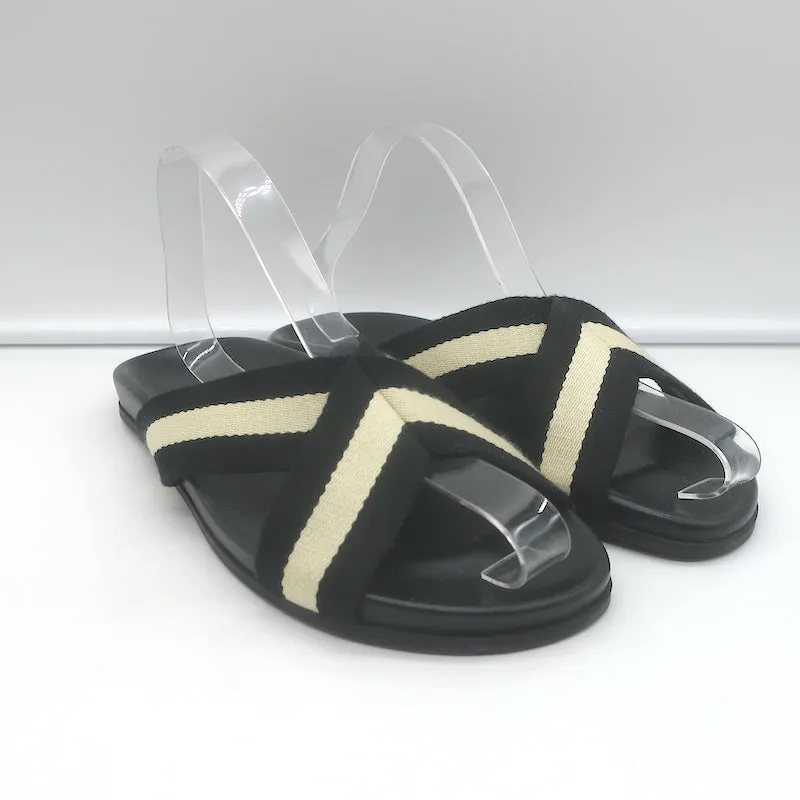 Sandales croisées en toile rayée Jenni Kayne Noir/Crème Taille 40 Slides plates