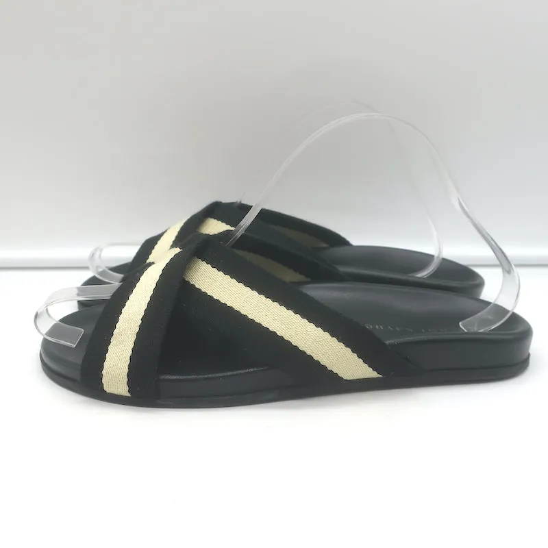 Sandales croisées en toile rayée Jenni Kayne Noir/Crème Taille 40 Slides plates