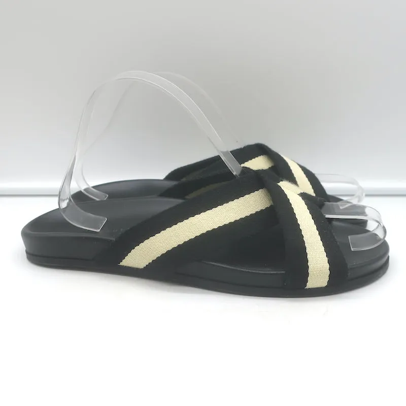 Sandales croisées en toile rayée Jenni Kayne Noir/Crème Taille 40 Slides plates