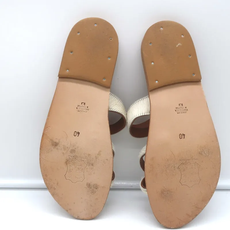 Sandales K. Jacques Tonkin à anneau d'orteil en crin de poney crème taille 40 slides plates