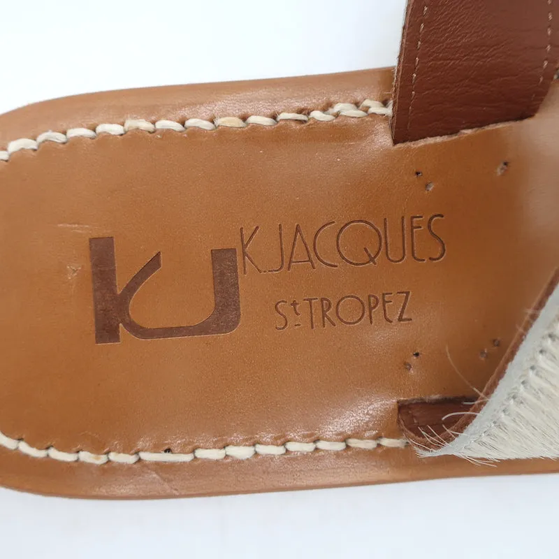 Sandales K. Jacques Tonkin à anneau d'orteil en crin de poney crème taille 40 slides plates
