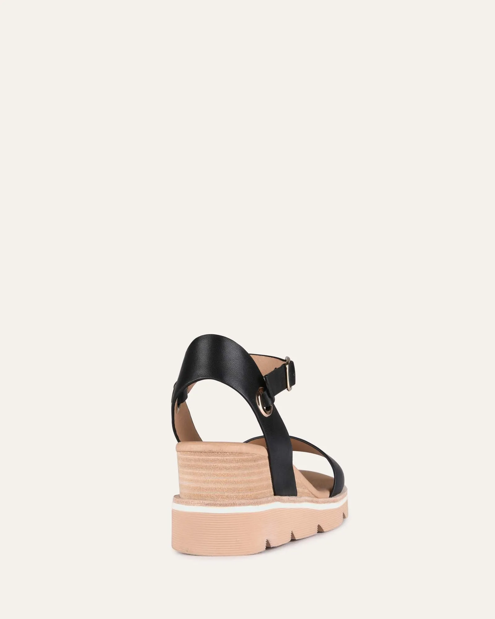 SANDALES KATIE À TALON COMPENSÉ EN CUIR NOIR