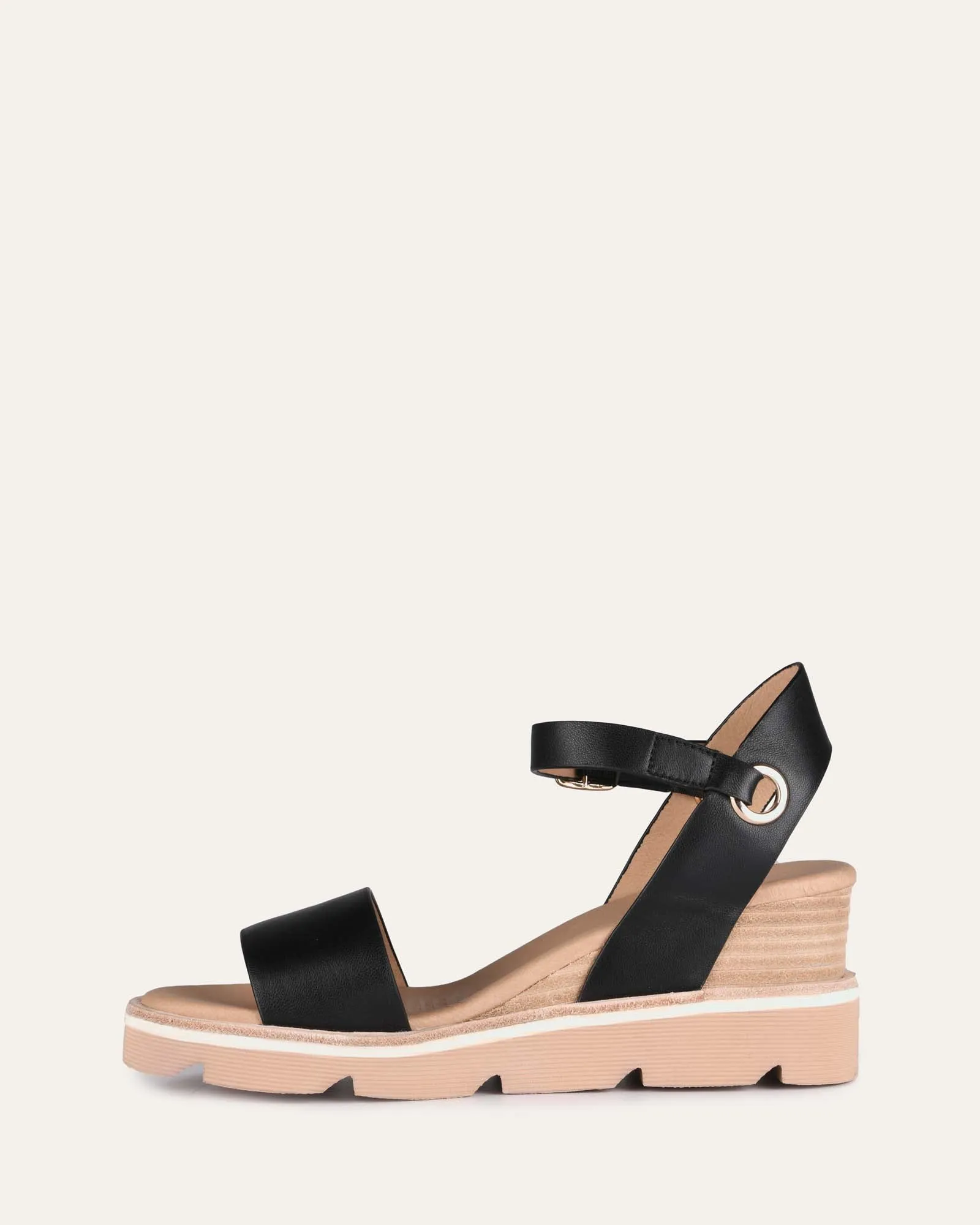 SANDALES KATIE À TALON COMPENSÉ EN CUIR NOIR