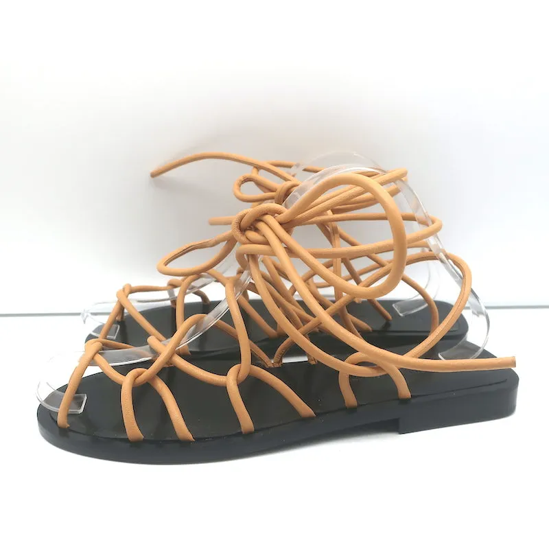 Sandales plates Khaite Lyon à lacets en cuir nude taille 37.5 NEUVES