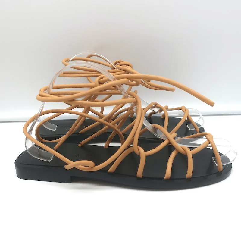 Sandales plates Khaite Lyon à lacets en cuir nude taille 37.5 NEUVES