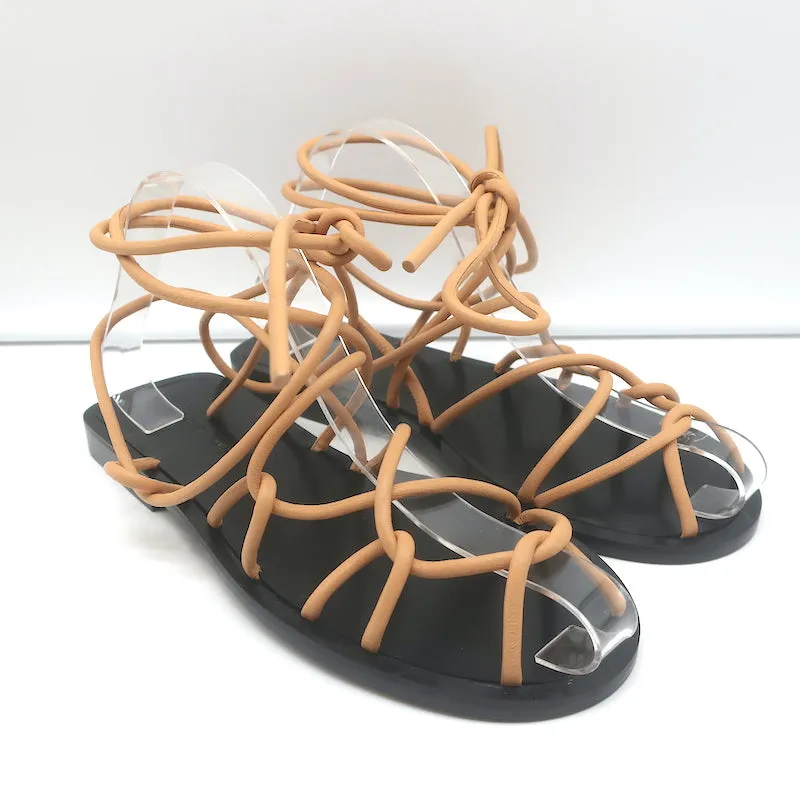 Sandales plates Khaite Lyon à lacets en cuir nude taille 37.5 NEUVES