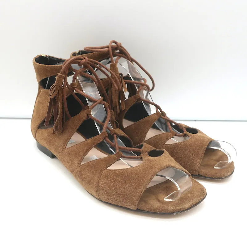 Sandales Gladiator L.K. Bennett en daim marron taille 40 à lacets plates