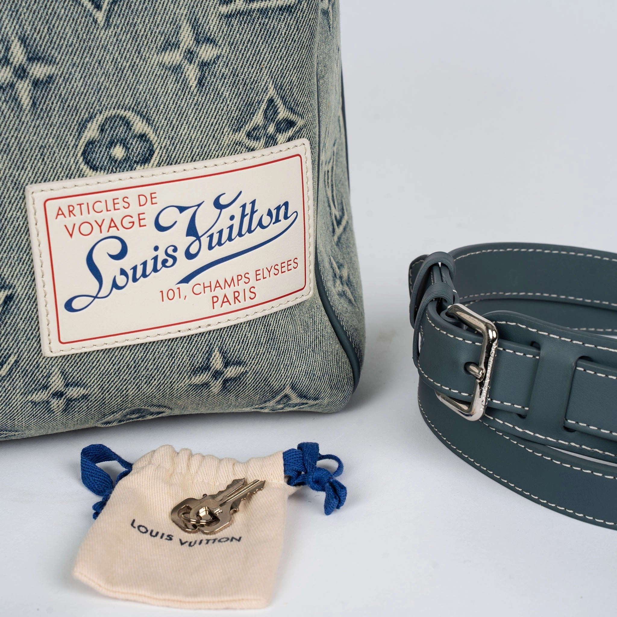 Louis Vuitton Monogram Washed Denim Keepall Bandouliere 50 Blue