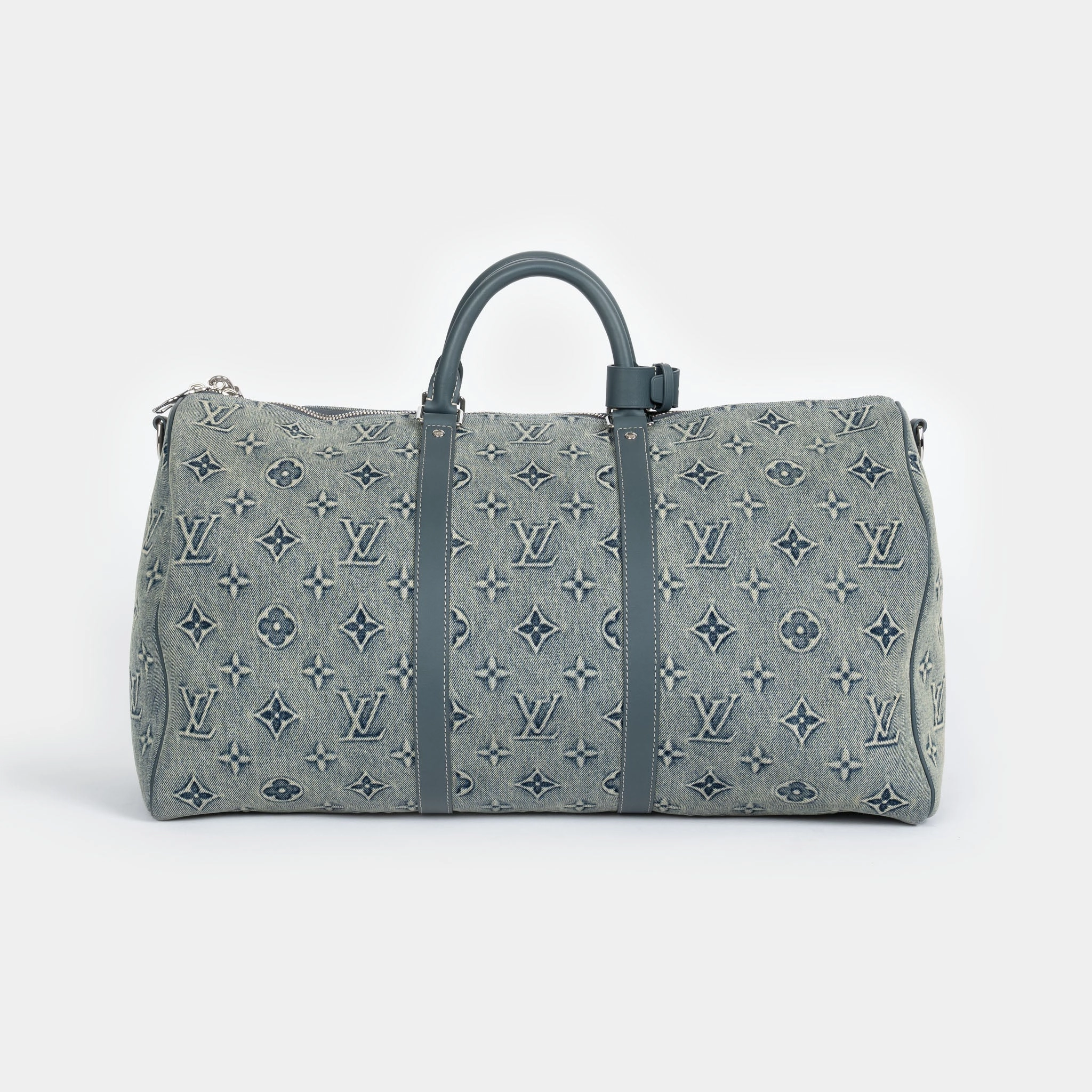 Louis Vuitton Monogram Washed Denim Keepall Bandouliere 50 Blue