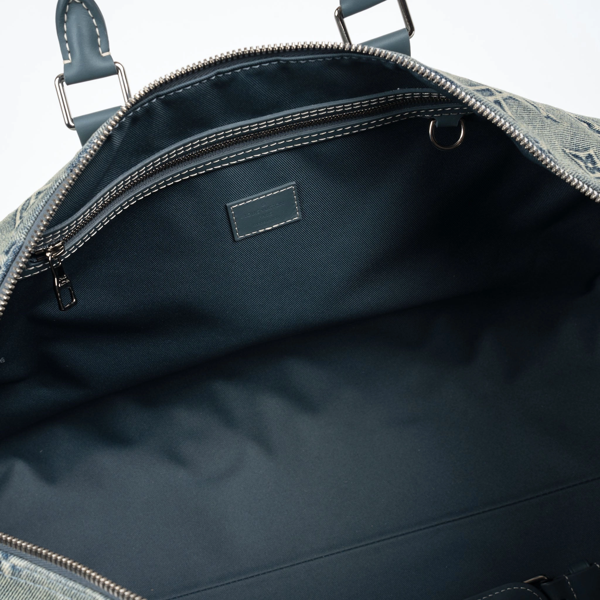 Louis Vuitton Monogram Washed Denim Keepall Bandouliere 50 Blue
