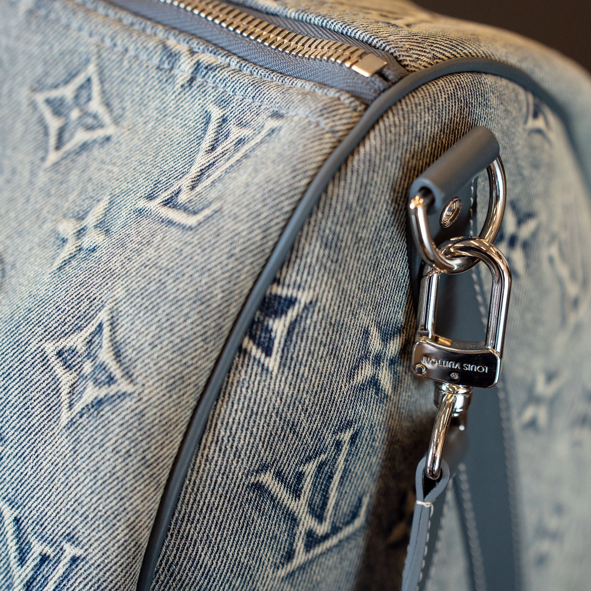 Louis Vuitton Monogram Washed Denim Keepall Bandouliere 50 Blue
