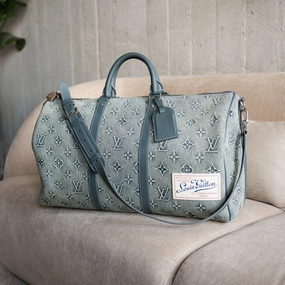 Louis Vuitton Monogram Washed Denim Keepall Bandouliere 50 Blue