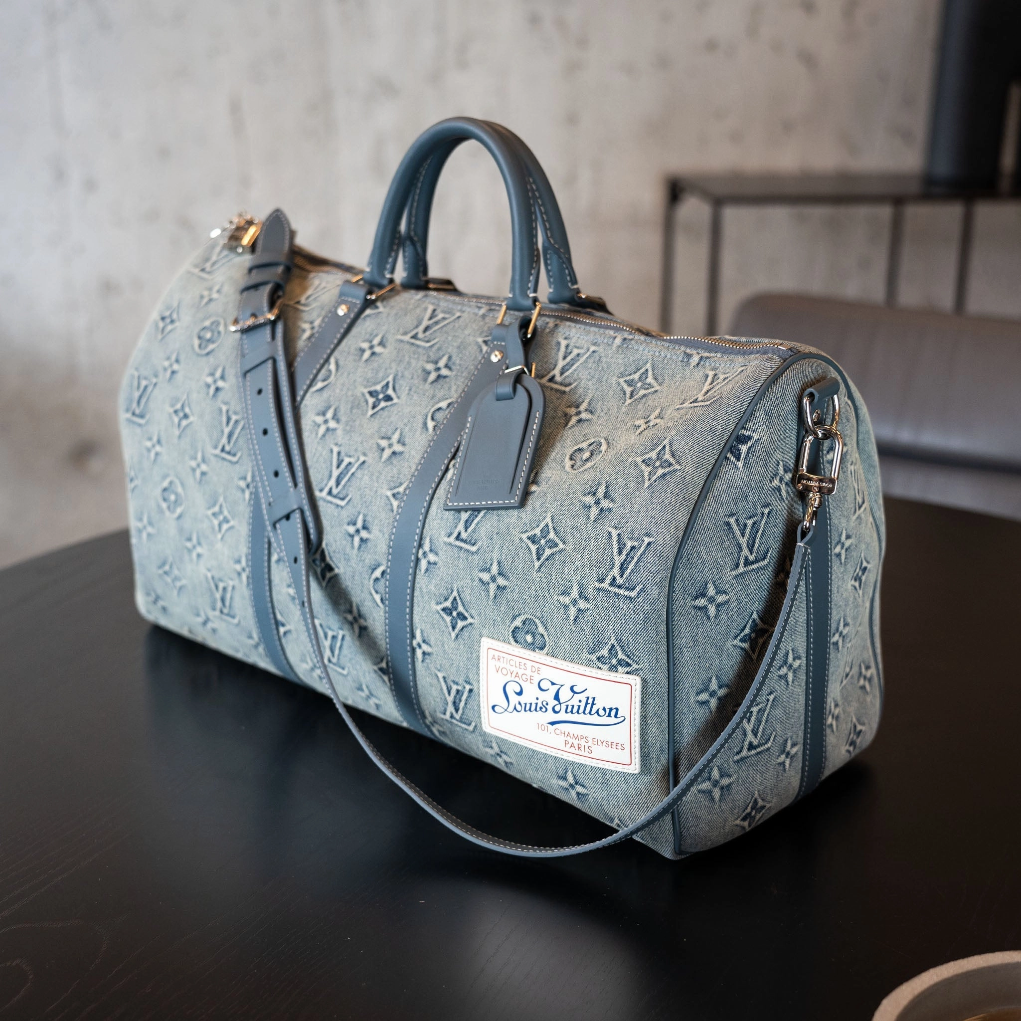 Louis Vuitton Monogram Washed Denim Keepall Bandouliere 50 Blue
