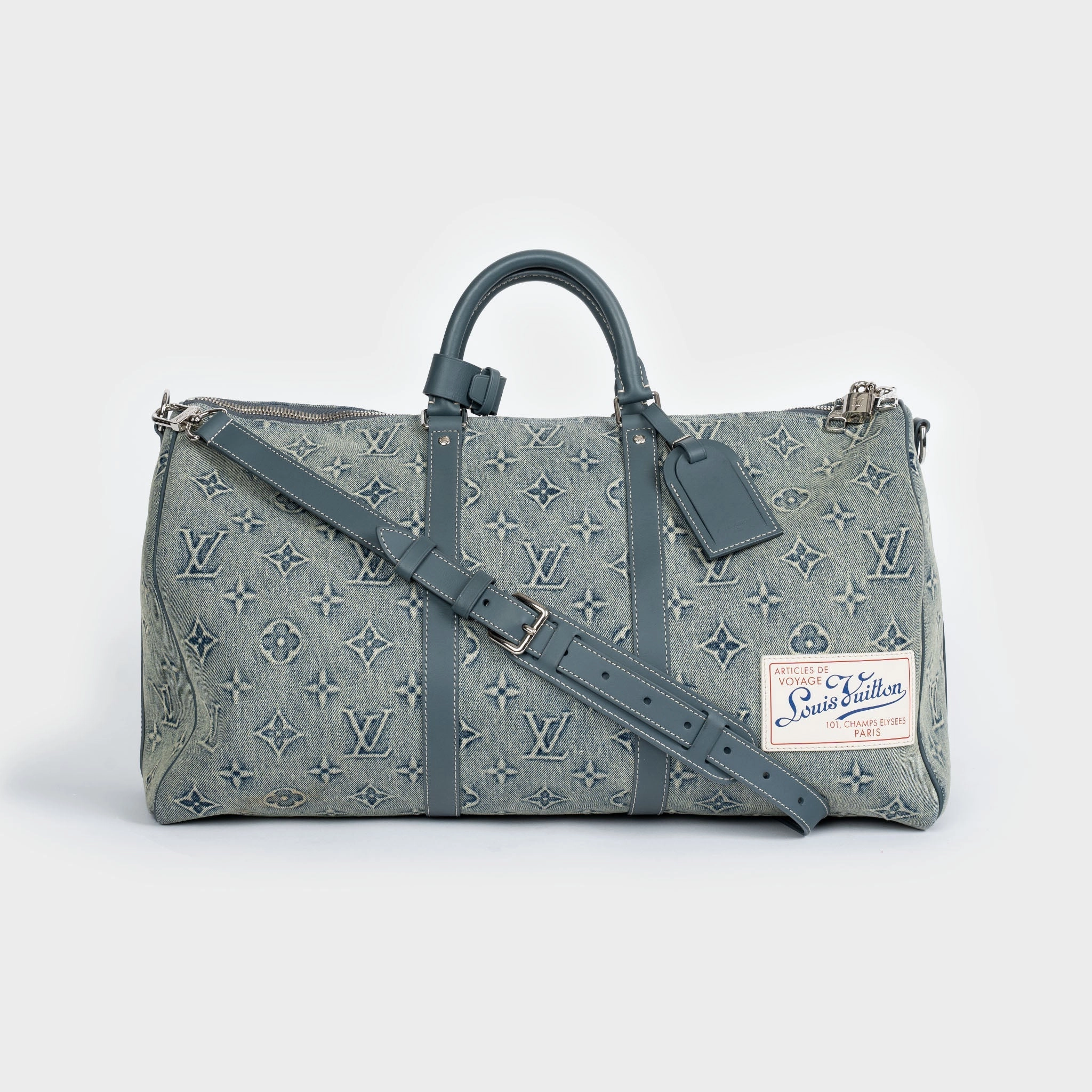 Louis Vuitton Monogram Washed Denim Keepall Bandouliere 50 Blue