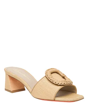 Marta Raffia Buckle Mule in Beige