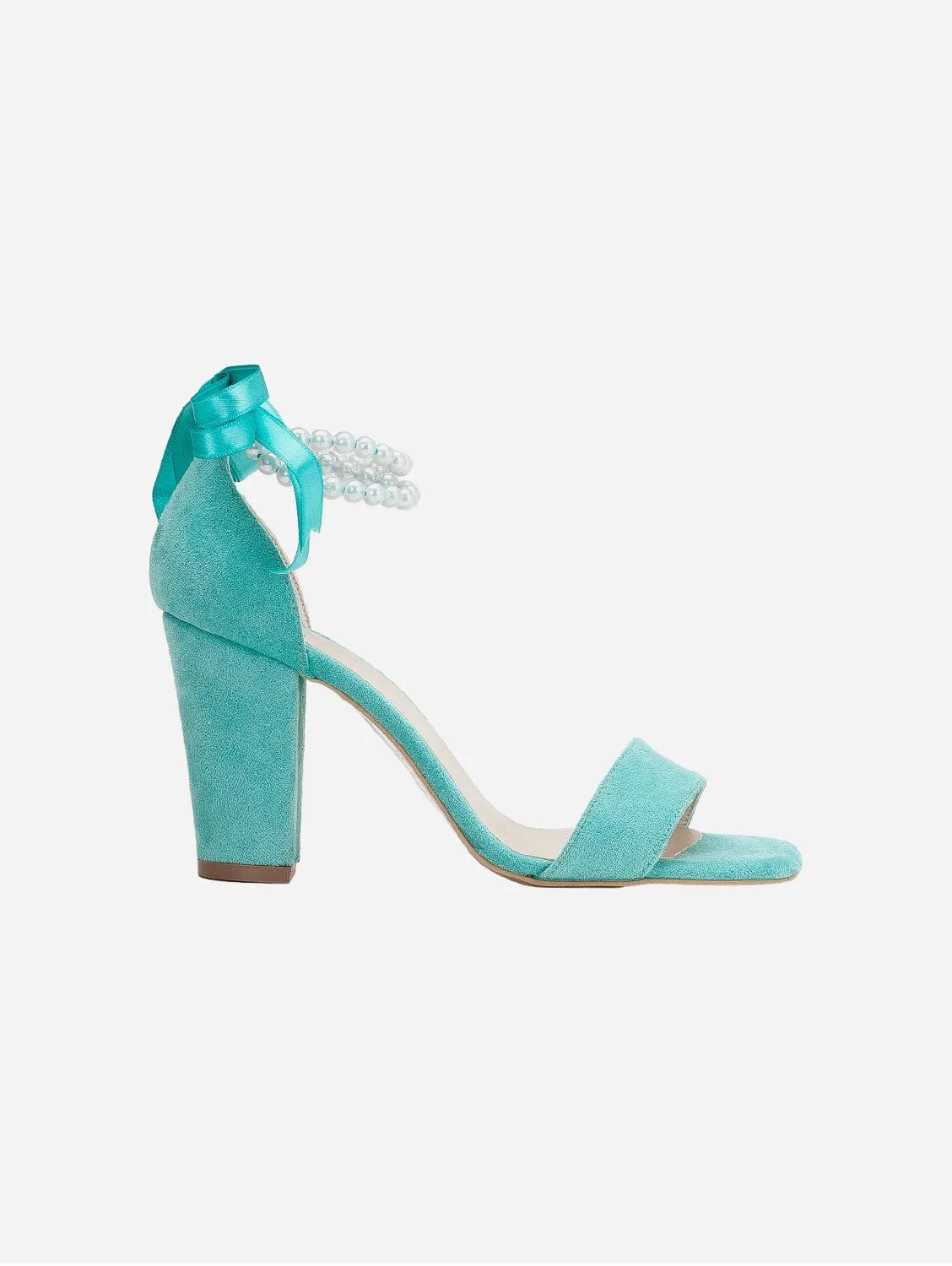 Sandales à talons Melissa en daim vegan perlé | Bleu aqua