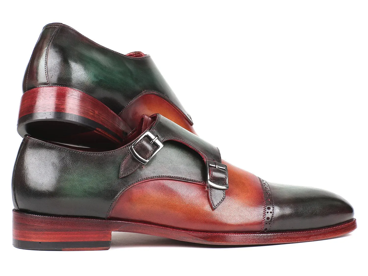 Paul Parkman Chaussures Paul Parkman Captoe Double Monkstraps en Vert / Camel
