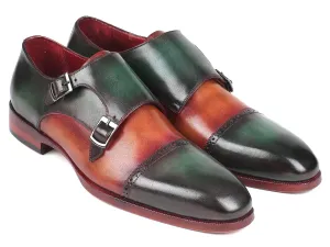 Paul Parkman Shoes Paul Parkman Captoe Double Monkstraps in Green / Camel