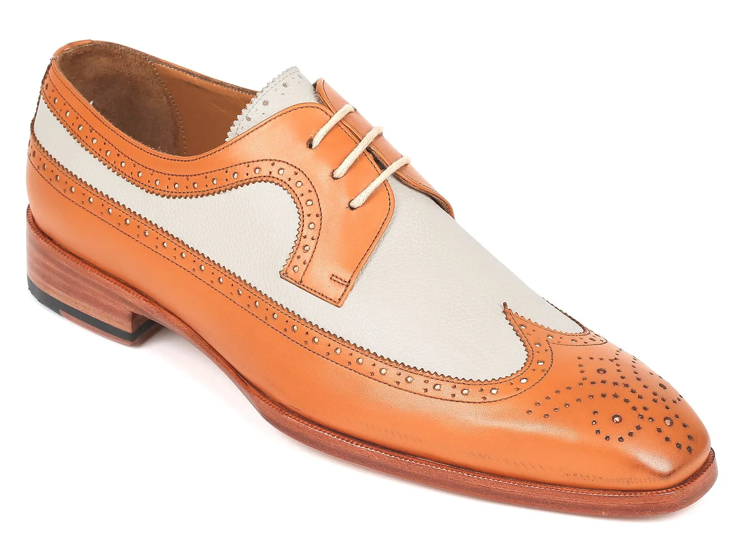 Paul Parkman Chaussures Paul Parkman Derby Wingtip Bicolores en Cognac et Crème