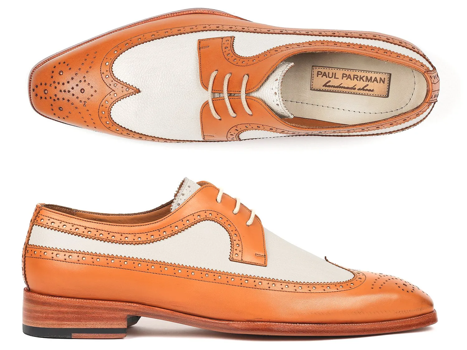 Paul Parkman Chaussures Paul Parkman Derby Wingtip Bicolores en Cognac et Crème