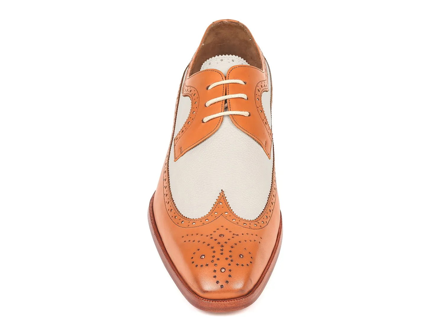 Paul Parkman Chaussures Paul Parkman Derby Wingtip Bicolores en Cognac et Crème