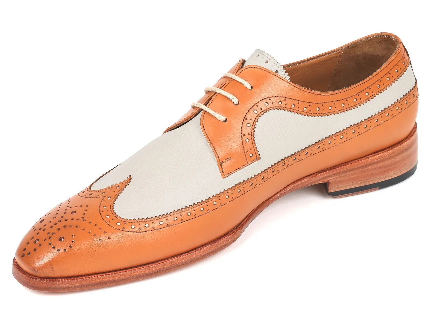 Paul Parkman Chaussures Paul Parkman Derby Wingtip Bicolores en Cognac et Crème