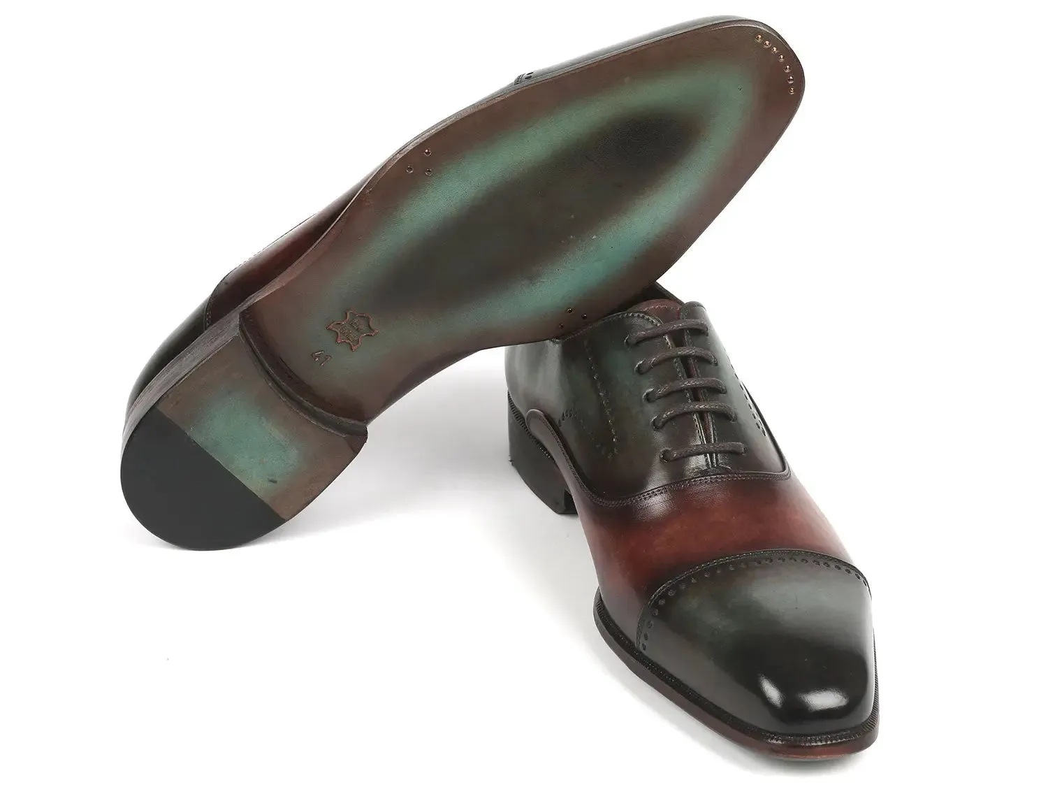 Paul Parkman Chaussures Paul Parkman Oxfords à bout capitonné pour hommes en vert et marron