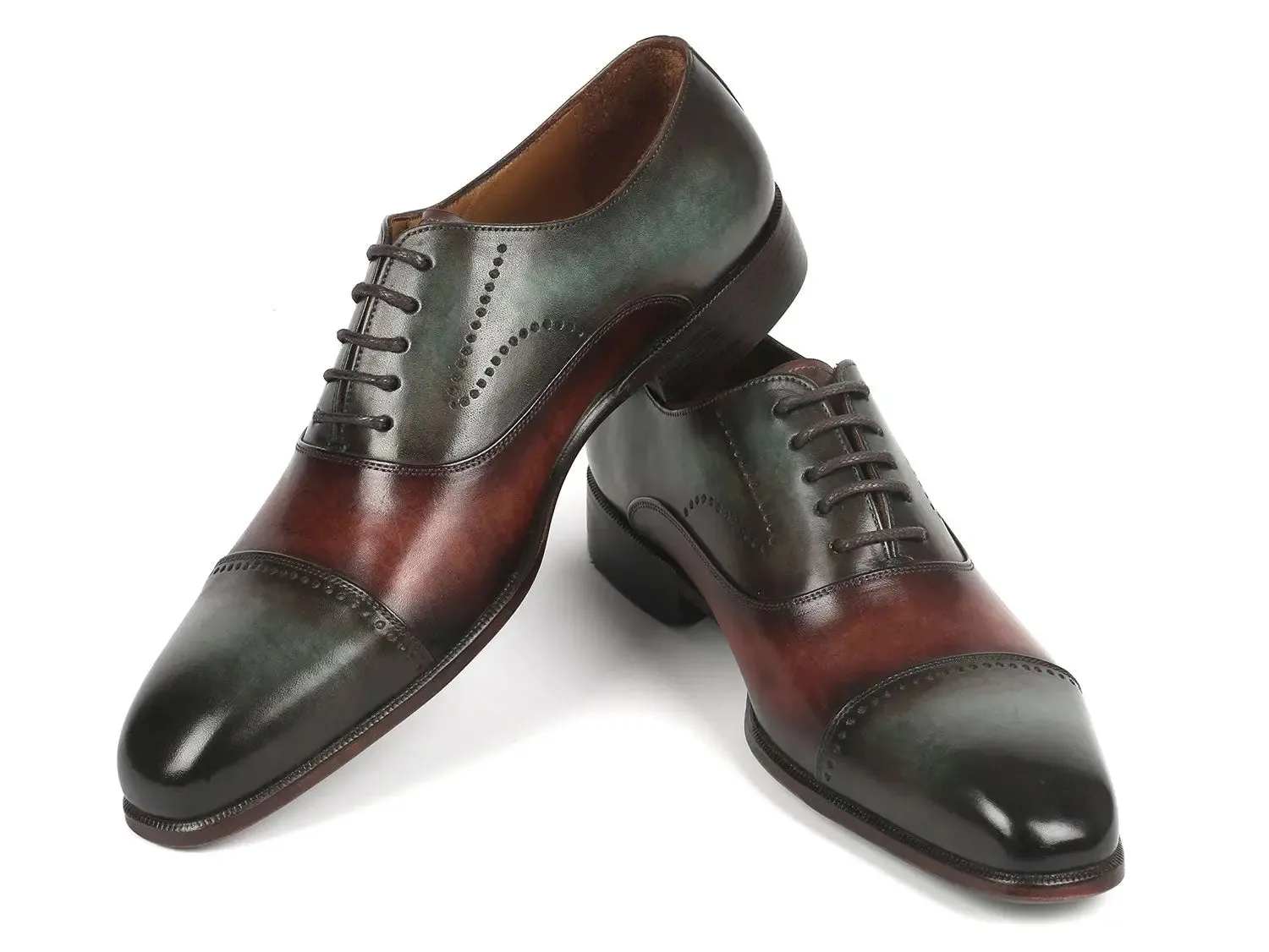 Paul Parkman Chaussures Paul Parkman Oxfords à bout capitonné pour hommes en vert et marron