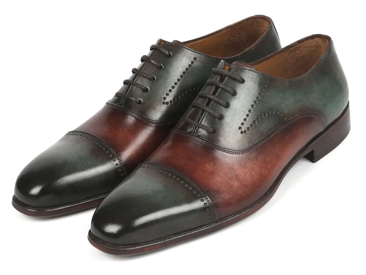 Paul Parkman Chaussures Paul Parkman Oxfords à bout capitonné pour hommes en vert et marron
