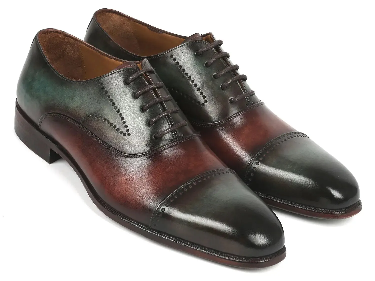 Paul Parkman Chaussures Paul Parkman Oxfords à bout capitonné pour hommes en vert et marron