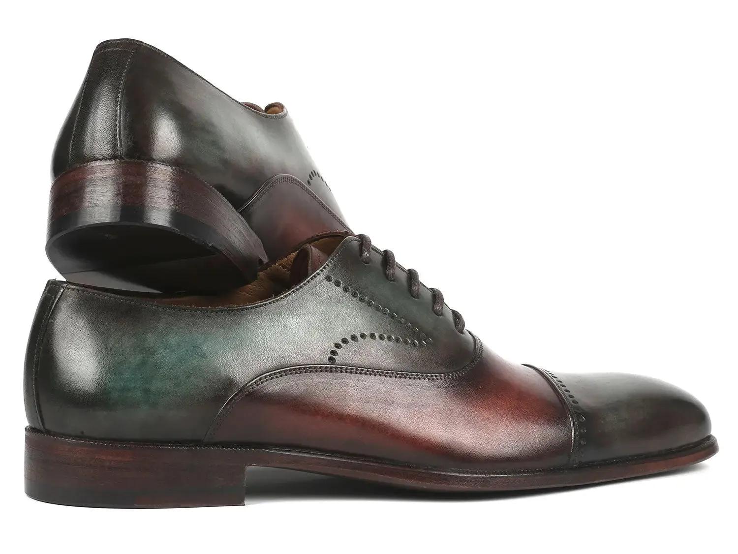 Paul Parkman Chaussures Paul Parkman Oxfords à bout capitonné pour hommes en vert et marron