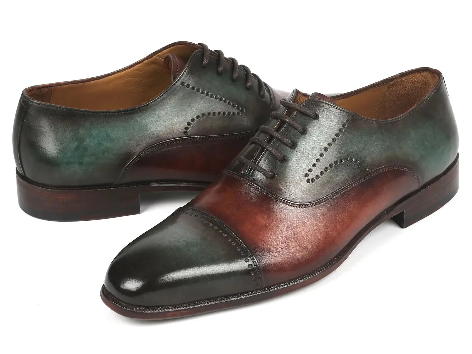 Paul Parkman Chaussures Paul Parkman Oxfords à bout capitonné pour hommes en vert et marron