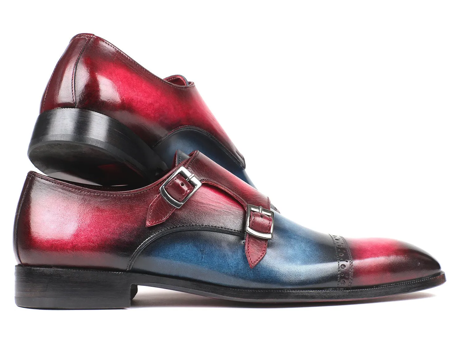 Paul Parkman Chaussures Paul Parkman Double Monkstraps à Bout Rond pour Homme en Bleu & Fuxia