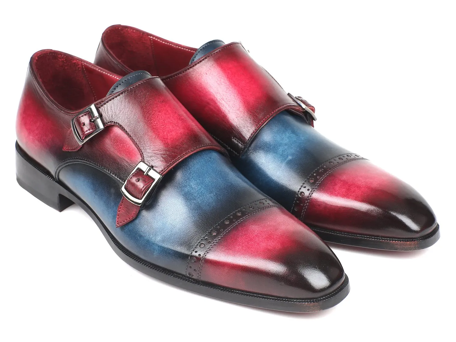 Paul Parkman Chaussures Paul Parkman Double Monkstraps à Bout Rond pour Homme en Bleu & Fuxia