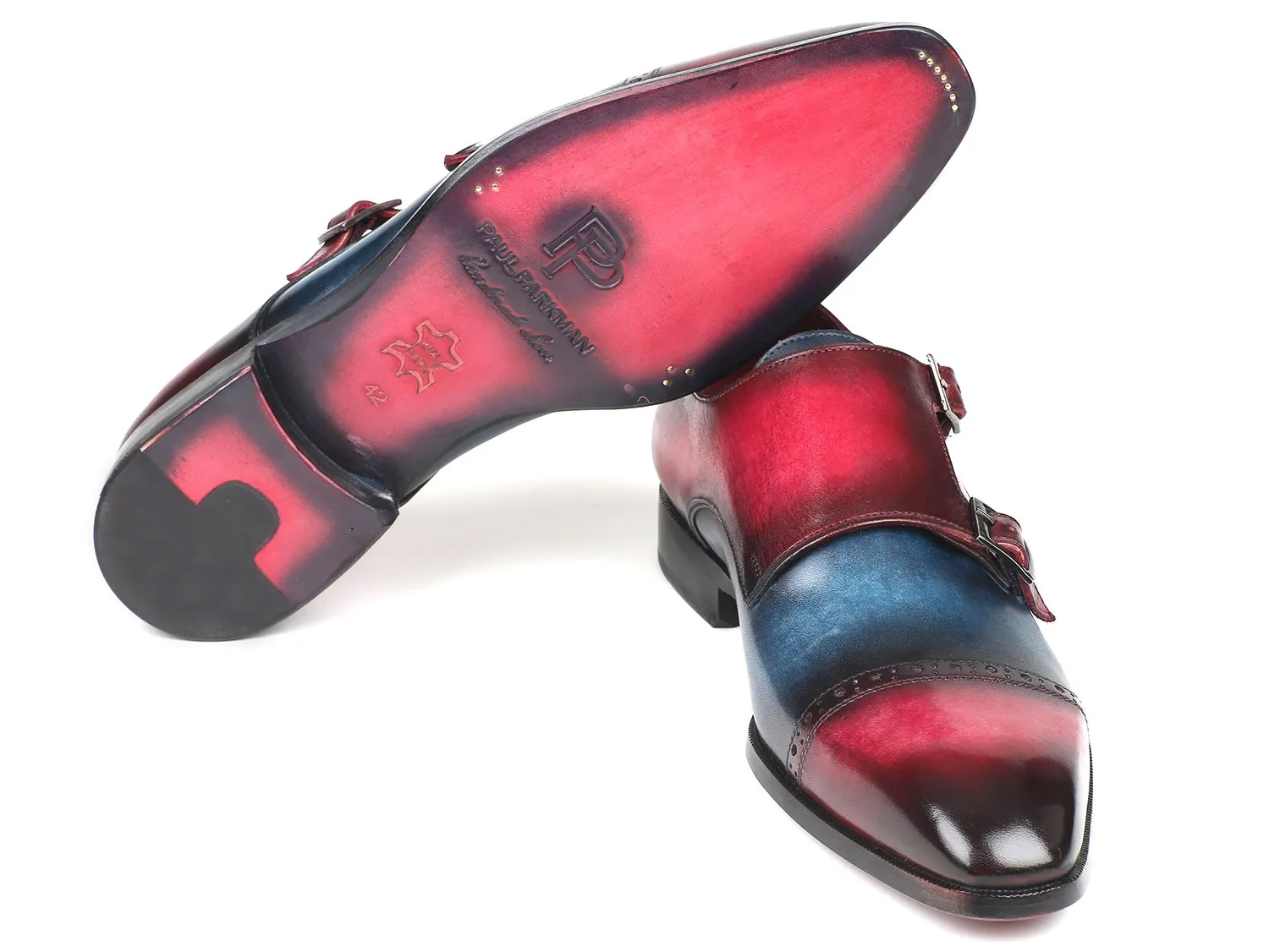 Paul Parkman Chaussures Paul Parkman Double Monkstraps à Bout Rond pour Homme en Bleu & Fuxia