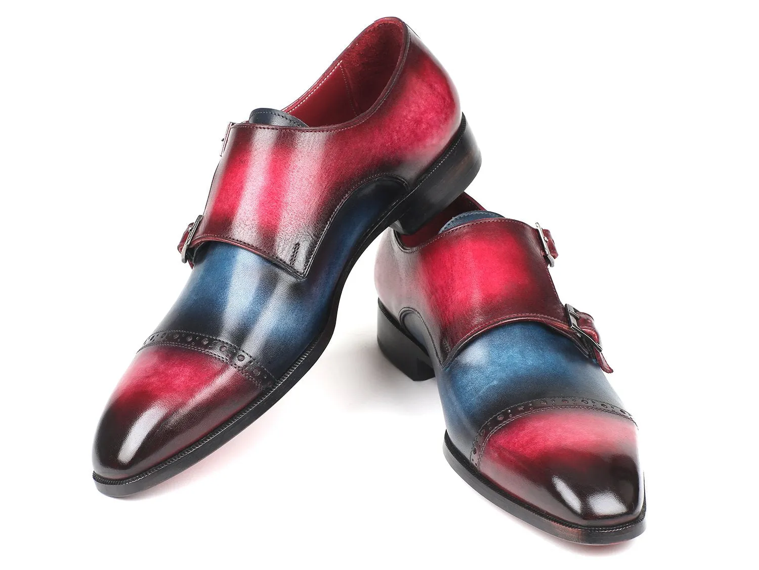 Paul Parkman Chaussures Paul Parkman Double Monkstraps à Bout Rond pour Homme en Bleu & Fuxia