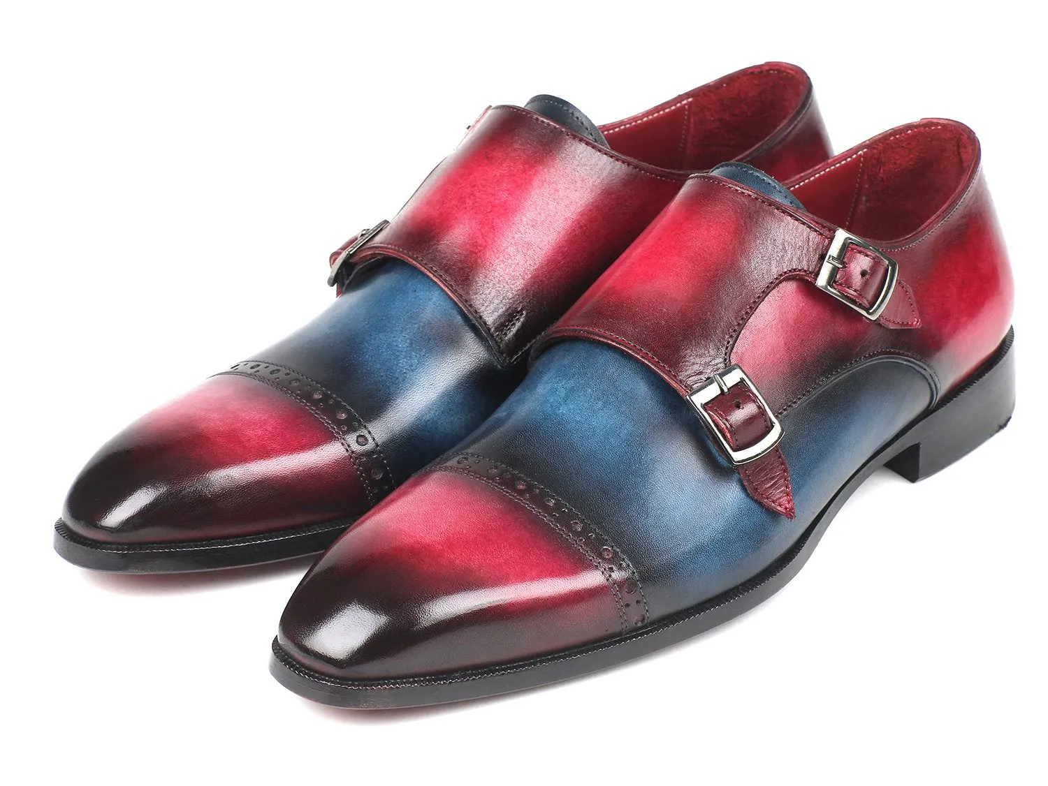 Paul Parkman Chaussures Paul Parkman Double Monkstraps à Bout Rond pour Homme en Bleu & Fuxia