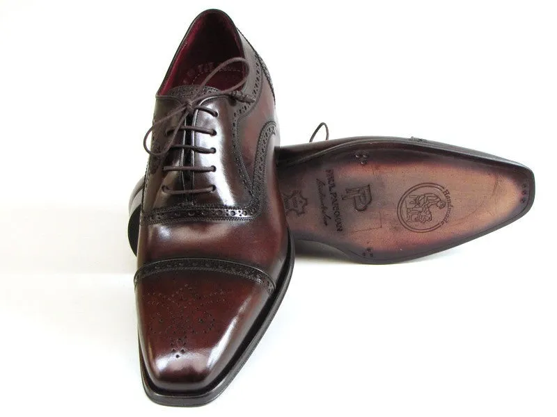 Paul Parkman Chaussures Paul Parkman Oxfords à bout capuchon en cuir peint à la main pour hommes en Bordeaux et Marron