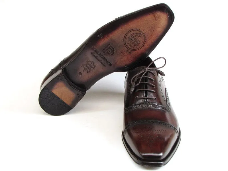 Paul Parkman Chaussures Paul Parkman Oxfords à bout capuchon en cuir peint à la main pour hommes en Bordeaux et Marron