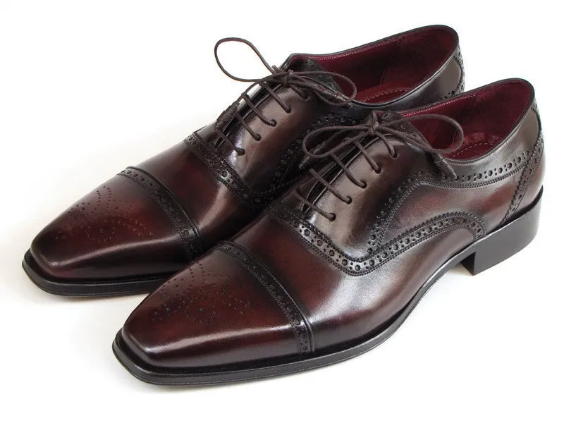 Paul Parkman Chaussures Paul Parkman Oxfords à bout capuchon en cuir peint à la main pour hommes en Bordeaux et Marron