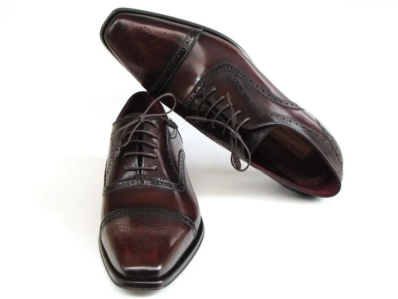 Paul Parkman Chaussures Paul Parkman Oxfords à bout capuchon en cuir peint à la main pour hommes en Bordeaux et Marron