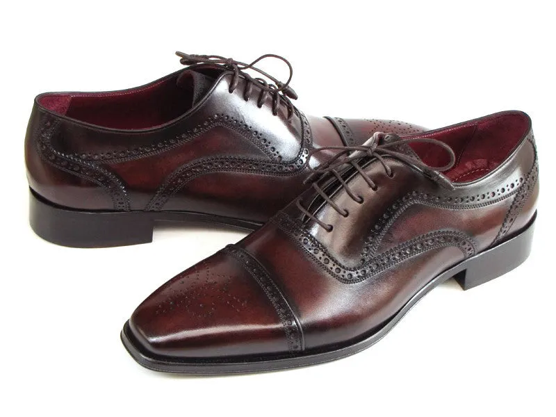 Paul Parkman Chaussures Paul Parkman Oxfords à bout capuchon en cuir peint à la main pour hommes en Bordeaux et Marron
