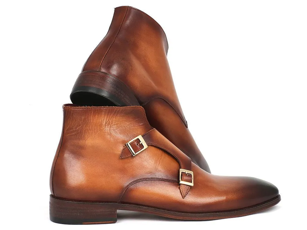 Paul Parkman Chaussures Bottes doubles à boucle Paul Parkman pour homme en cuir peint à la main marron